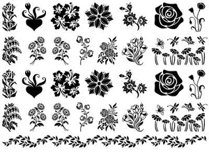 Flowers 29 pcs 1" Black Fused Glass Decals - Picture 1 of 1