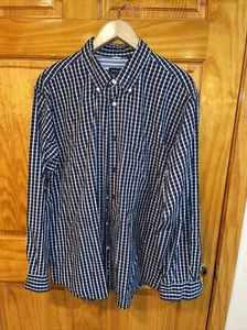 IZOD Mens Sz Large Shirt Button Down Casual Dress Long Sleeve Blue Orange Plaid - Picture 1 of 3