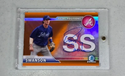 Dansby Swanson Rookie Auto Braves 2016 Bowman cromo naranja refractor Prime 25/09 Foto 1 de 2