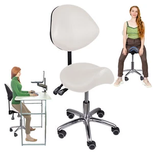 Ergonomic Saddle Stool Offices Hydraulic Swivel Rolling Saddle Chair W/Backrest - Picture 1 of 13