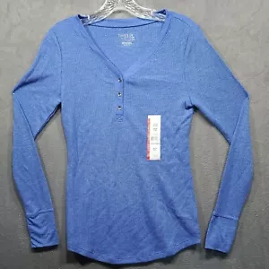 Time and Tru Women's Vneck Top Tee Thermal Long Sleeves Blue Size S 4/6 - Picture 1 of 9