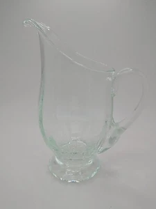 Pitcher Clear Green Hand Blown Bubbles Footed Applied Clear Handle 6.25" RARE - Picture 1 of 11