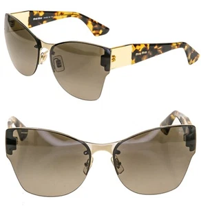 MIU MIU 52P ECLAT MU52PS Brown Havana Yellow Rimless Sunglasses Authentic - Picture 1 of 10