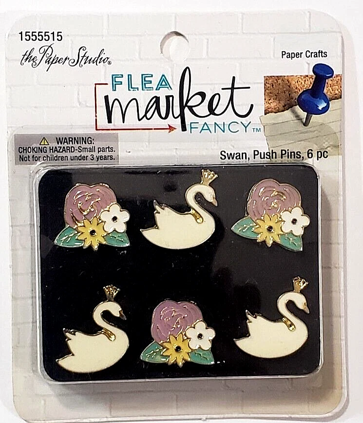 The Paper Studio FLEA MARKET FANCY Decorative Push Pins - SWAN - 6 pcs - Image 1 of 1