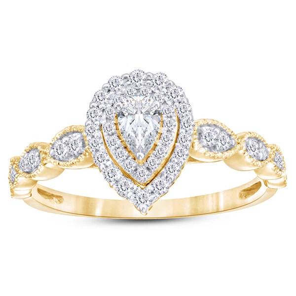 Anillo estilo vintage Art Deco con marco doble de diamantes certificado 3/8 quilates de oro amarillo de 10 quilates Foto 1 de 1