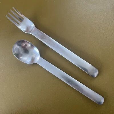 Tenedor para ensaladas y cucharadita IONA Lauffer Towle 18/8 cubiertos de acero inoxidable satinado MCM Foto 1 de 4