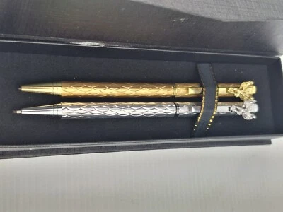 Vintage Angel Ballpoint Pen Set Silver + Gold (Black & Blue) In Case  - image 1 of 4