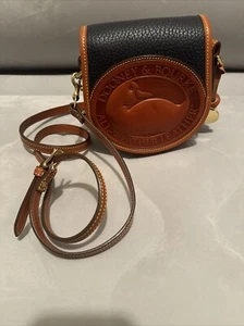 Vintage Dooney & Bourke All Weather Leather Duck Bag Crossbody Brown Blue 6”x 7” - Picture 1 of 14