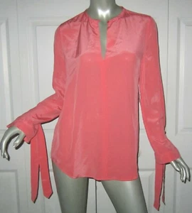 EQUIPMENT FEMME Coral Pink Silk Tie-Sleeve Sayer Blouse Small NWT - Picture 1 of 7
