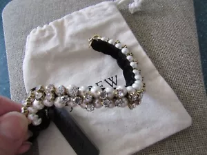 J CREW NEW Pearl & Crystal Statement Bracelet black velvet bow - Picture 1 of 3
