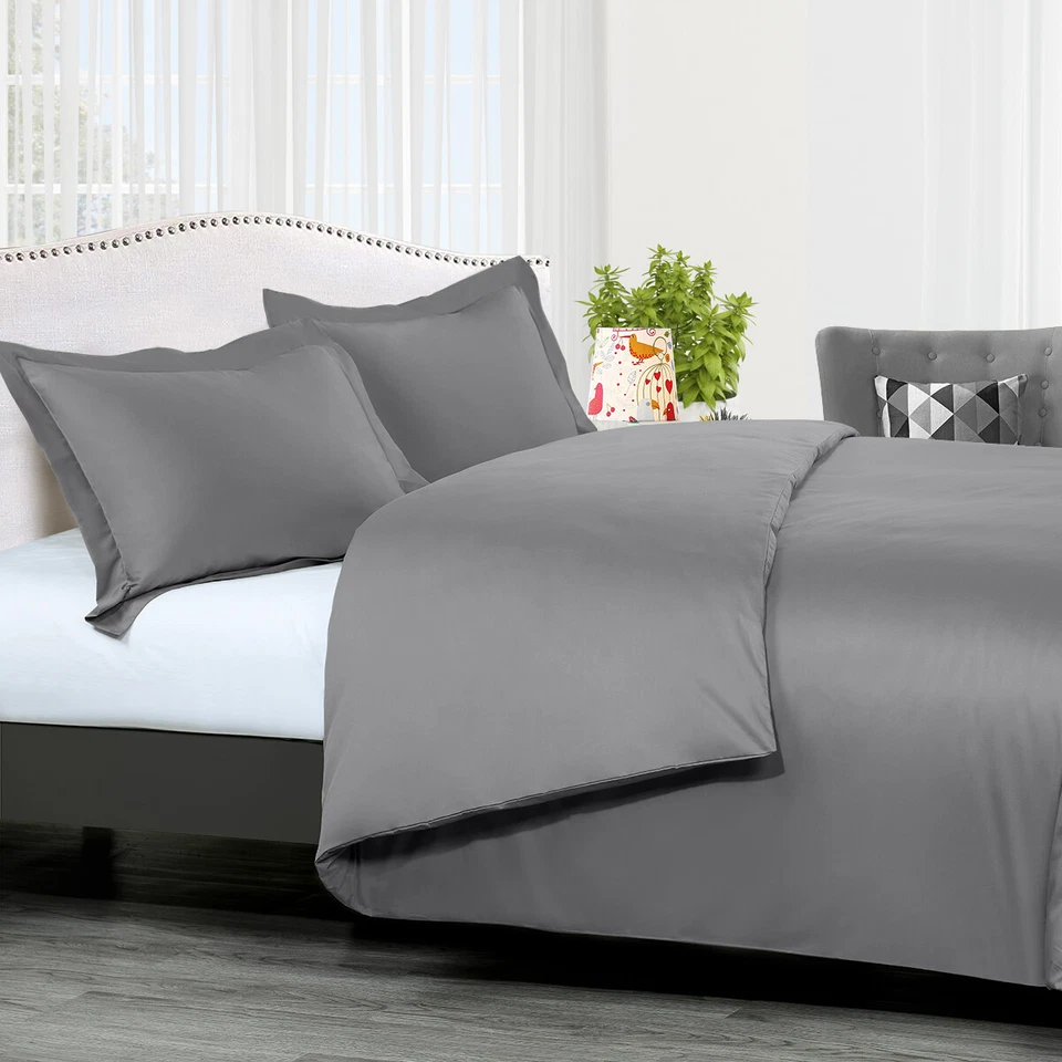 100% Cotton 2-3 Pieces Duvet Cover Set + Pillow Shams 300TC Solid Ultra Soft Set - Image 1 of 1