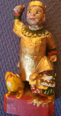 "Antigua figura de templo chino policromado pintada y tallada a mano de madera 5""x2""" Foto 1 de 4
