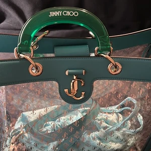 Bolso de Mano Jimmy Choo Varenne Mango Superior Plexi y Cuero, Azul - Imagen 1 de 9