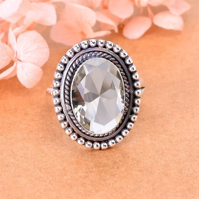 Anillo bohemio de plata de ley 925 maciza con piedras preciosas de cuarzo ahumado joyería fina V2922 Foto 1 de 4