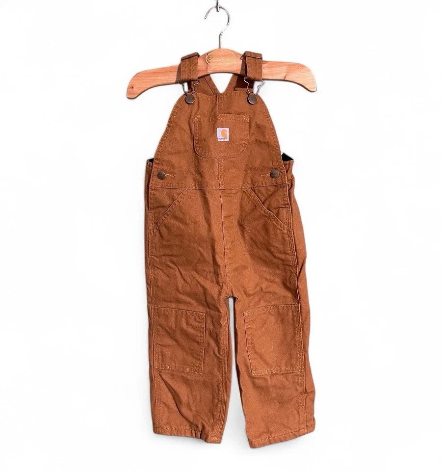 Комбинезон Carhartt Bib для малышей размер 2T с фланелевой подкладкой коричневый с двойным коленом ЧИСТЫЙ - Изображение 1 из 4