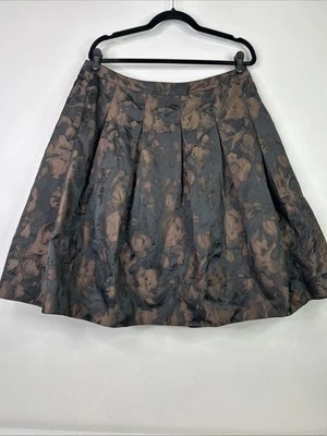 Talbots Women’s 14 Petite Brown Black Watercolor Pleated Flare Lines Skirt NWT - Image 1 of 4