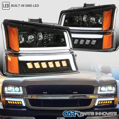 Fits 03-07 Chevy Silverado Avalanche LED DRL Projector Headlight+Bumper Pair Foto 1 de 4