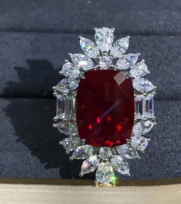 5.20 Ct Cushion Cut Natural Royal Ruby Diamond Wedding Ring 14K White Gold - Image 1 of 4