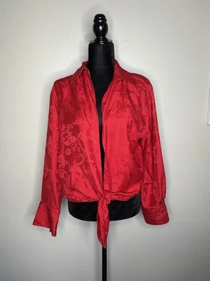 Blusa Top Vintage Chico's Talla 2 Mujer Grande Roja 100% Seda Floral Corbata Abierta Frontal Foto 1 de 4