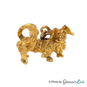 Vintage Dog Charm Gold Tone Pekingese Style Figural Pendant 1960s - Picture 1 of 8