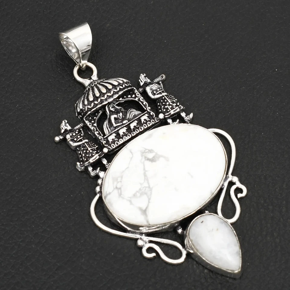 Howlite Rainbow Moonstone Gemstone Ethnic Handmade Pendant Jewelry 3.2" AP-21839 - image 1 of 1