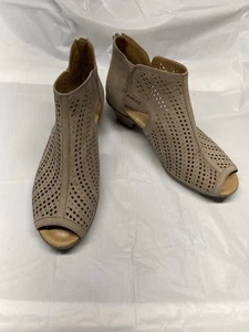 Earth Keri Mujer Cuero Taupe Puntera Abierta Zapatos Cremallera Trasera 2” Tacón Talla 10B - Imagen 1 de 9
