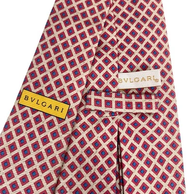 Corbata geométrica caqui/rosa Bvlgari x Davide Pizzigoni para hombre 7 pliegues 4" x 58,5" Foto 1 de 4