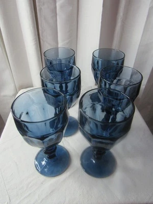 6 Libbey Duratuff Vintage Cobalt Blue Stemware Gibraltar Water Wine Goblet 8 oz - Image 1 of 4
