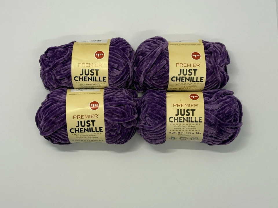 Hilo Premier JUST CHENILLE 65 yardas (lote de 4), púrpura, ganchillo, súper voluminoso Foto 1 de 3