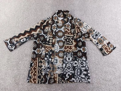 Cárdigan Suéter TanJay 2X Mujer Marrón Geométrico Frente Abierto Poliéster Foto 1 de 4