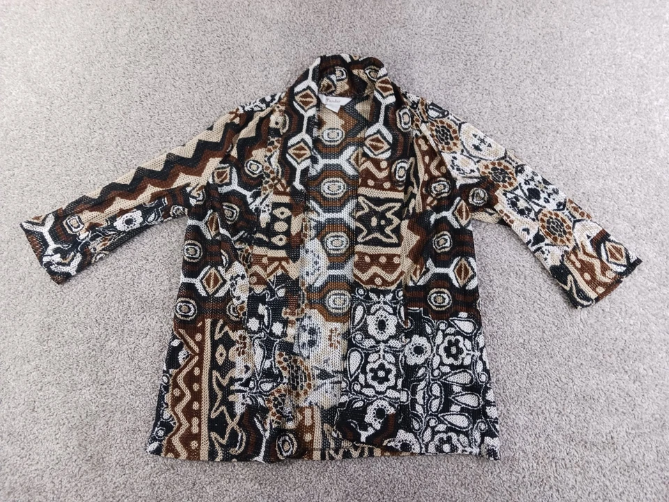 TanJay 2X Womens Sweater Cardigan Brown Geometric Open Front Polyester - Image 1 of 4