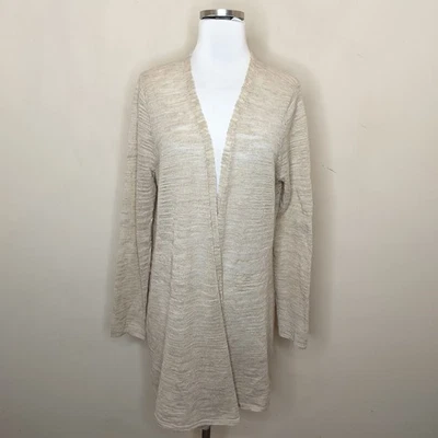 Cárdigan Eileen Fisher Mezcla Lino Grande Mujer Frente Abierto Beige Ligero Foto 1 de 4