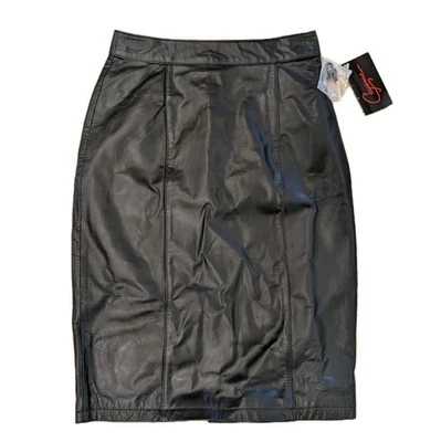 Falda Larga Vintage Cayena Cuero Negro Genuino Talla 7/8 Mediana Foto 1 de 4