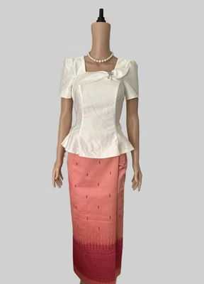 Khmer Traditional Outfit / Cambodian Clothes - 2 Pieces, Khmer Shirt & Skirt - Image 1 of 4