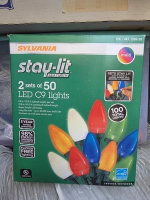 Sylvania Stay-lit C9 LED Light Set of 50 New With Box - Image 1 of 2