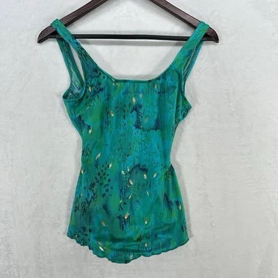 Vintage Jantzen Swimsuit Womens 8 Blue Green 80s 90s Electric Beach Aerobics - Image 1 of 4