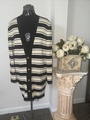 Cárdigan Suéter De Colección Años 80 Valentino Studio Rayas Botones Dorados Logo ITALIA 40 US8 Foto 1 de 4