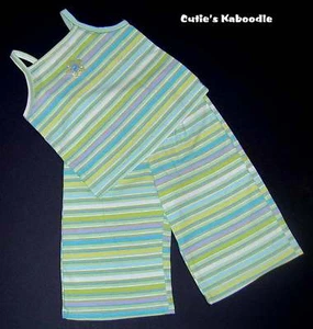 NUEVO JUEGO DE PANTALONES CAPRI BOUTIQUE PSKETTI RAYAS FRESCAS 2 PIEZAS CAMISETA SIN TANQUE CÓMODOS 2T GEMELOS - Imagen 1 de 1
