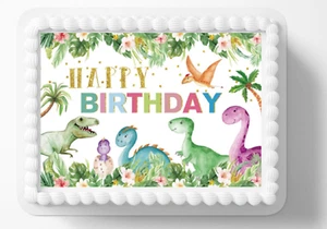 Cute Dino Dinosaur Edible Image Edible Personalized Birthday Cake Topper - Picture 1 of 1