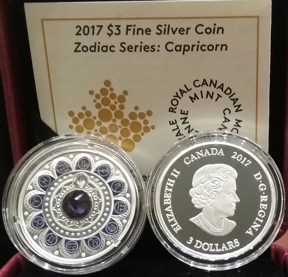 2017 Zodiac Series Capricorn $3 Pure Silver Proof Coin with Crystal - Image 1 of 1
