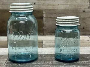 Vintage 1923-1933 Quart And Pint Blue Ball Perfect Mason Jars. Both #1 - Picture 1 of 13