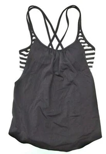 Women's Tankini Top Stripes Lined Double Up Blouson Swimwear Black White Small - Picture 1 of 5