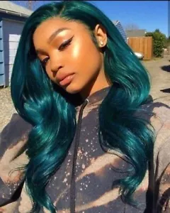 Natural Long Wave Dark Green Wig Synthetic Lace Front Wig Heat Safe Wigs Fashion - Picture 1 of 6