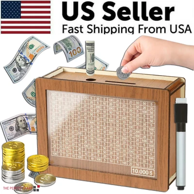 THE PERFECT PART Cash Vault Wooden Savings Box Wooden Cash Saver Money Saving Box With Countdown