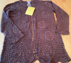 NWT MODERN SOUL BROWN MEDALLION CROCHET OPEN CARDIGAN WOMENS SZ S - Picture 1 of 7