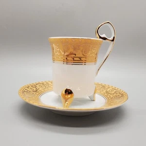  Vintage GNA Fine Porcelain Footed Demitasse Cup and Saucer White/Gold Scroll  - Picture 1 of 13