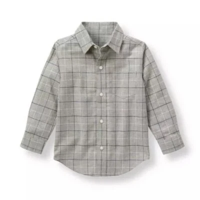 Camisa con botones de franela de algodón a cuadros gris Janie & Jack para niños, talla 6 Foto 1 de 4