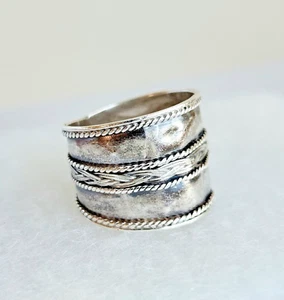 Anillo de banda de alambre trenzado | Plata de ley 925 | Tamaño 6,5, 3,2 g | Banda ancha rústica - Imagen 1 de 8