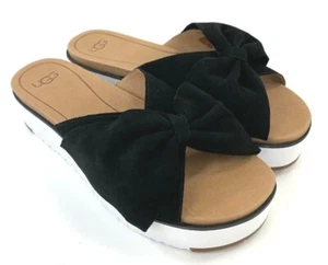 UGG Joan II Women's Black Platform Sandals Slides Suede Bow Leather Lined Size 9 - Picture 1 of 9