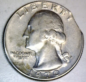 Moneda de cuarto de dólar Washington 1970d ERROR RECORTADA Bonita clip Blakesley ENVÍO GRATUITO - Imagen 1 de 2
